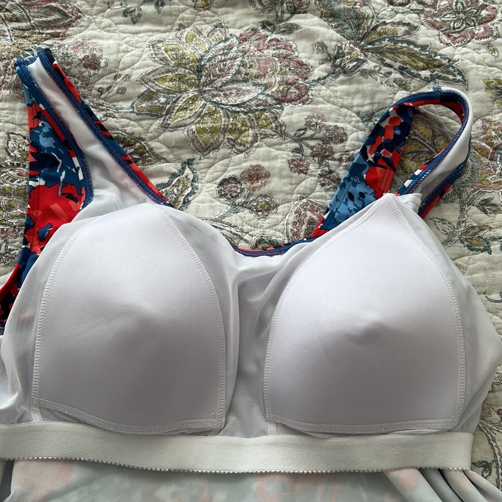 L.L.Bean Rustic blue vintage floral tankini with navy skirted bottom nwt size 14 - Picture 10 of 10